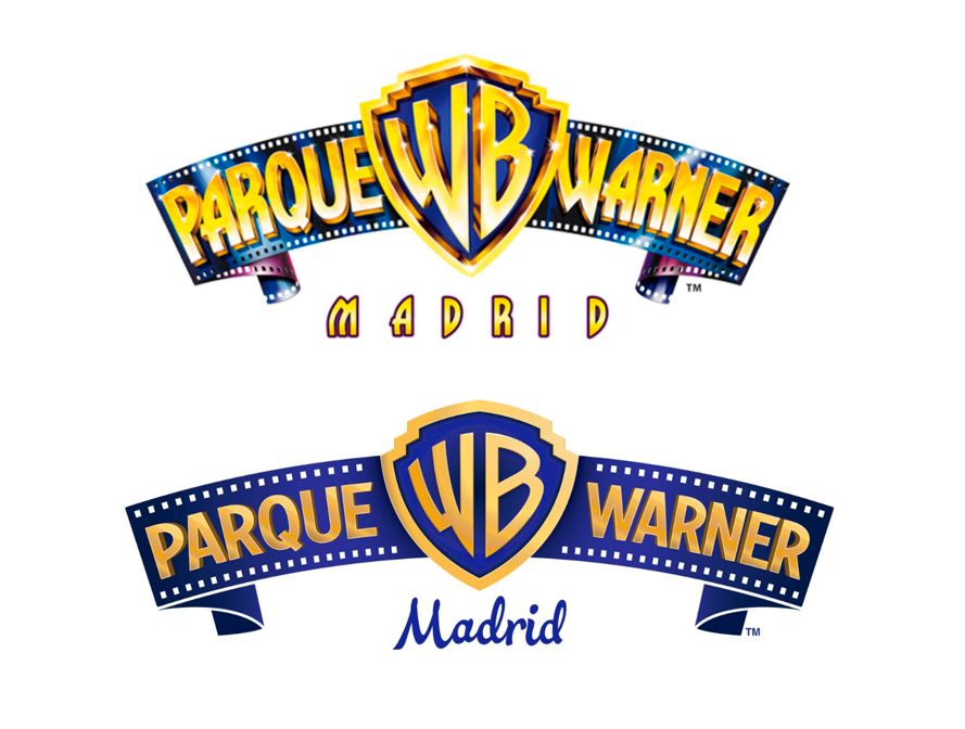 Oben das alte Logo und unten das neue Parque Warner Madrid Logo