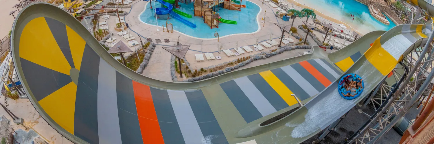 an aerial view of a water park